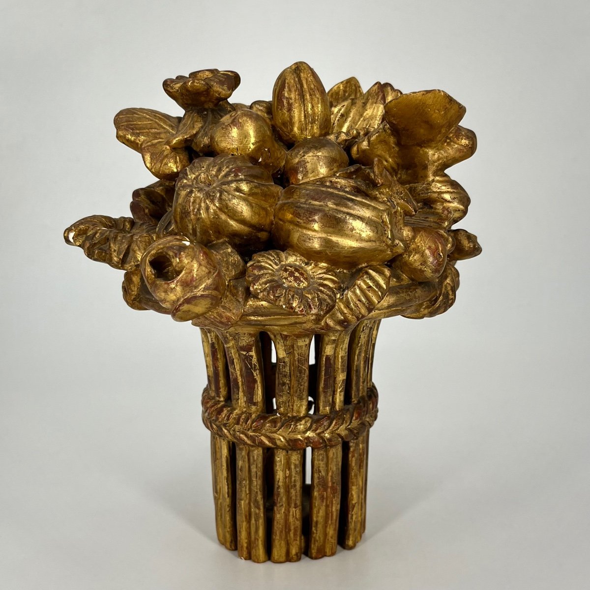 Basket Of Fruits And Flowers, Carved Gilded Wood From The End Of The 18th Century, 18th Century Centerpiece-photo-5