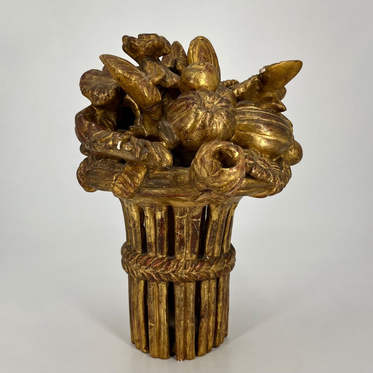 Basket Of Fruits And Flowers, Carved Gilded Wood From The End Of The 18th Century, 18th Century Centerpiece-photo-8