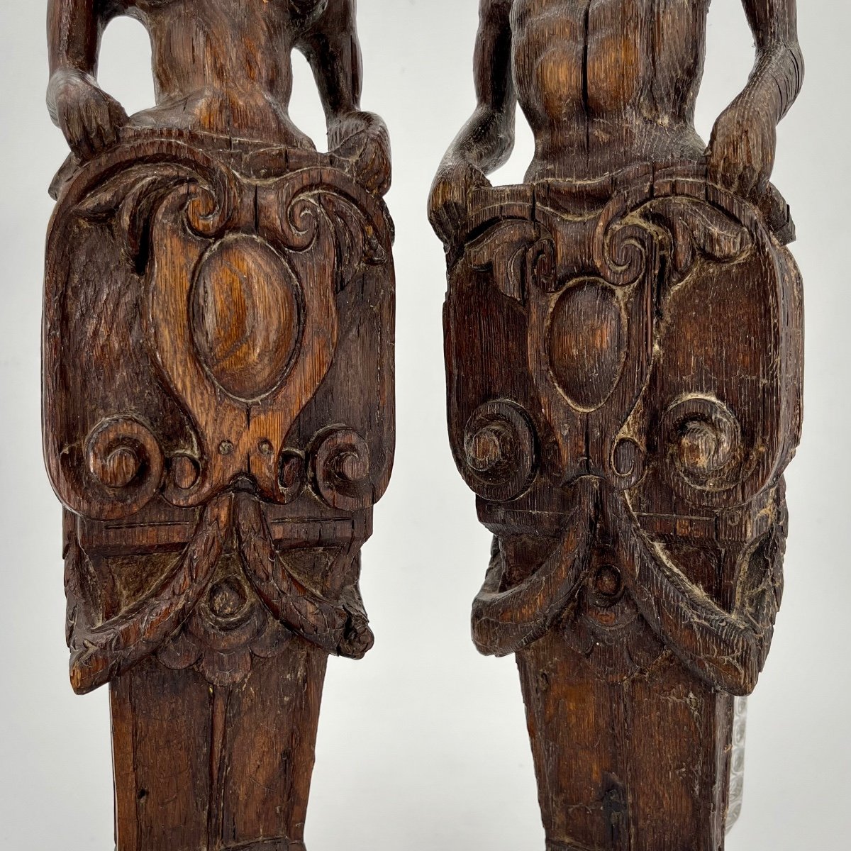 Deux personnages en bois sculpté XVIIe siècle homme et femme haute époque 17e-photo-4