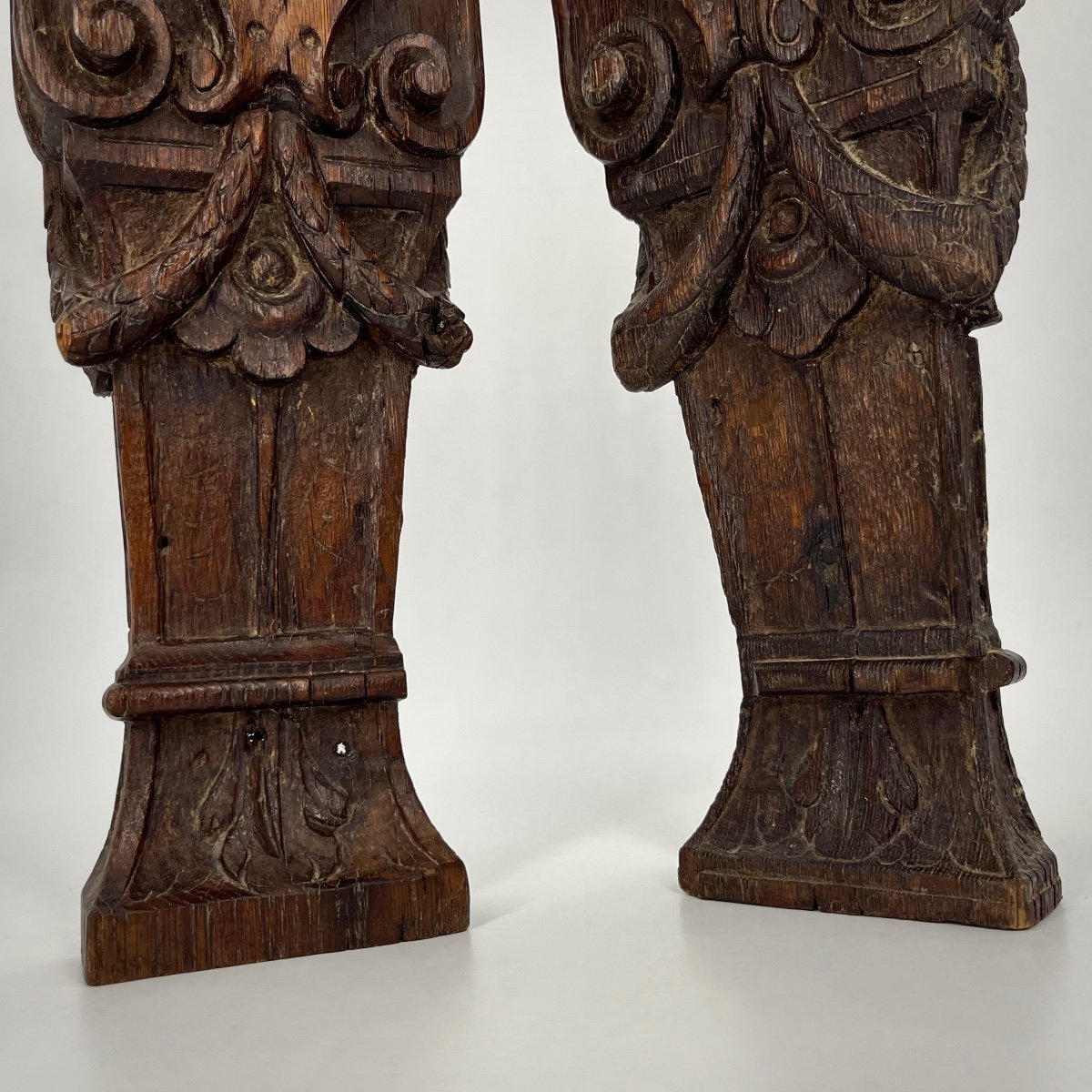 Deux personnages en bois sculpté XVIIe siècle homme et femme haute époque 17e-photo-1