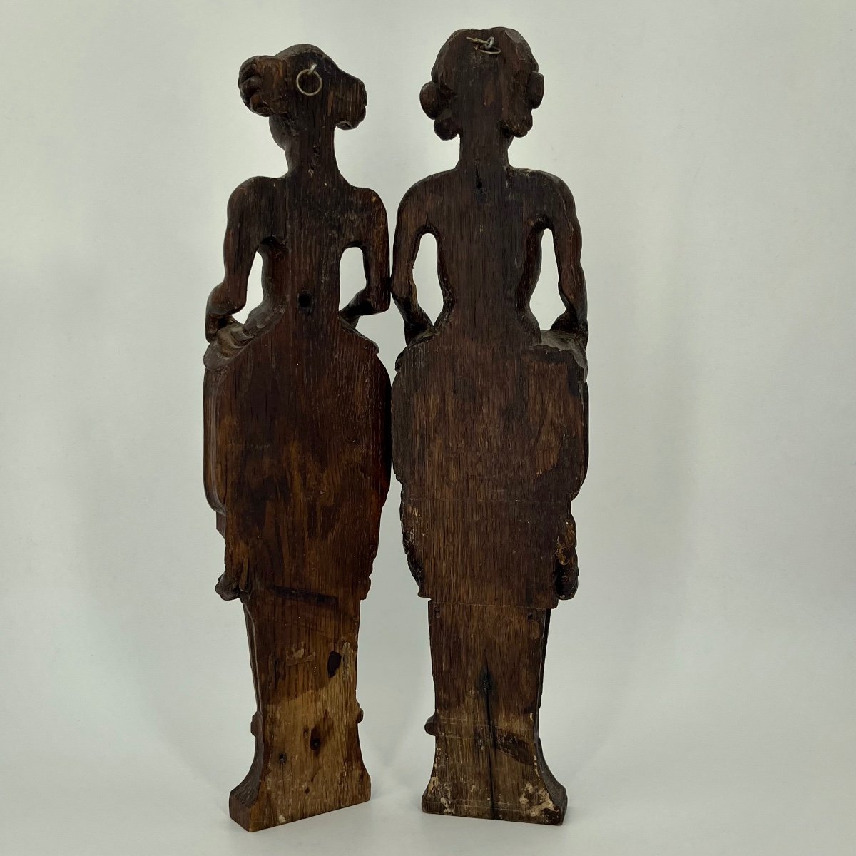 Deux personnages en bois sculpté XVIIe siècle homme et femme haute époque 17e-photo-7