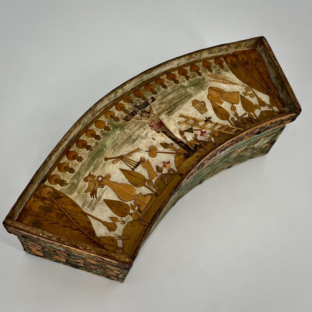 18th Century Straw Marquetry Box, Instruments Of The Passion Of Christ - 18th Century Folk Art-photo-2