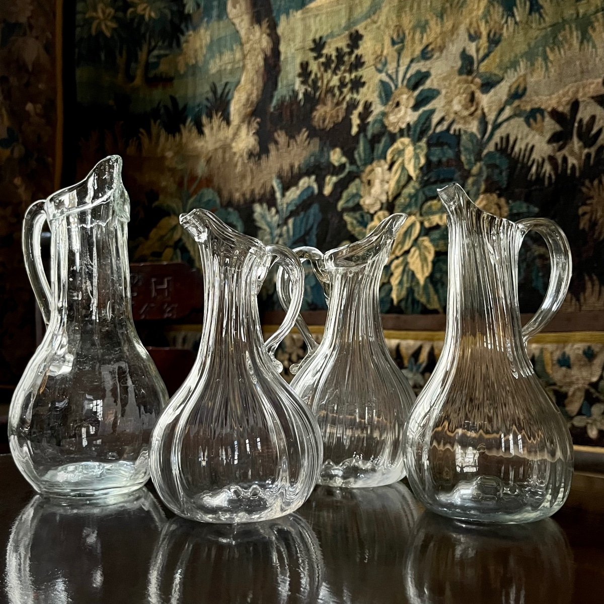 Four Normandy Blown Glass Pitchers From The Early 19th Century