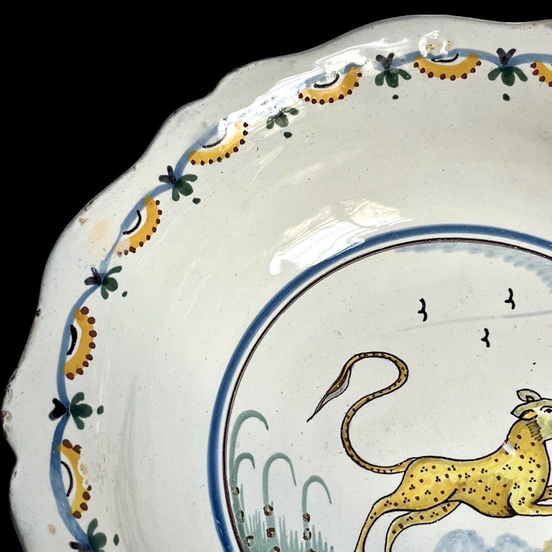 Salad Bowl Decorated With A Panther In Nevers Or Nivernais Earthenware, Late 18th, Early 19th Century-photo-2