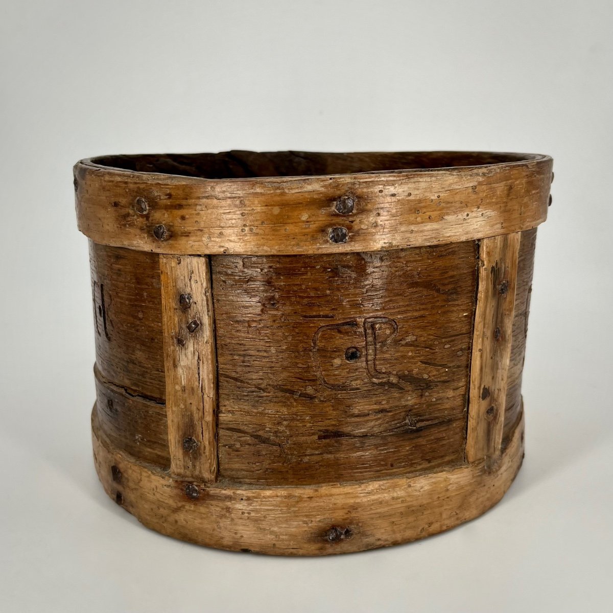 19th Century Cb Numbered Wooden Grain Measure - 19th Century Folk Art Waste Paper Basket-photo-1