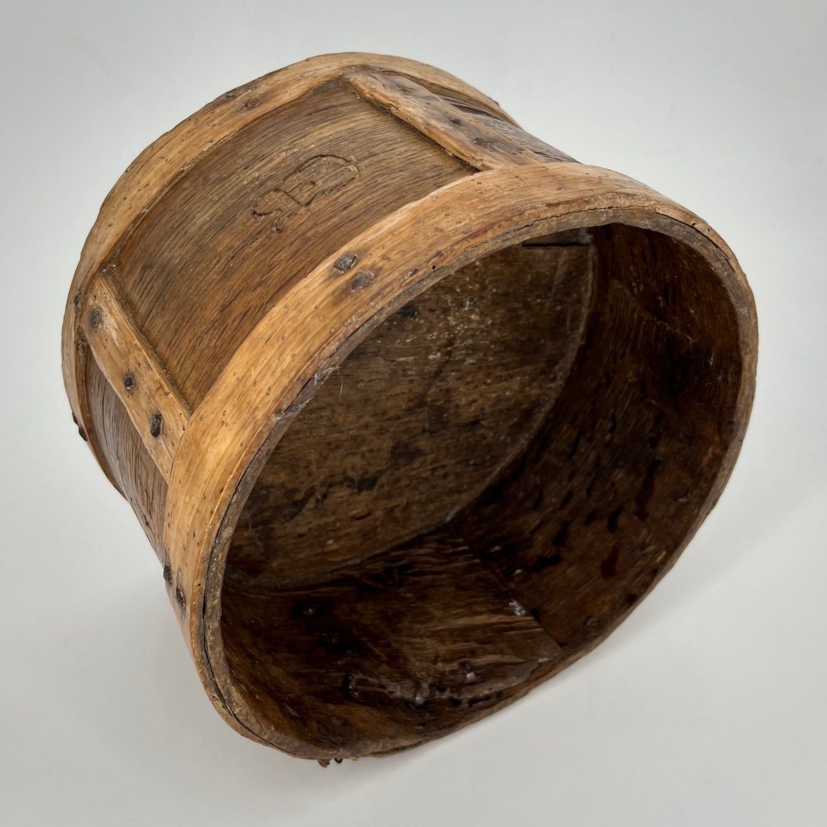 19th Century Cb Numbered Wooden Grain Measure - 19th Century Folk Art Waste Paper Basket-photo-6