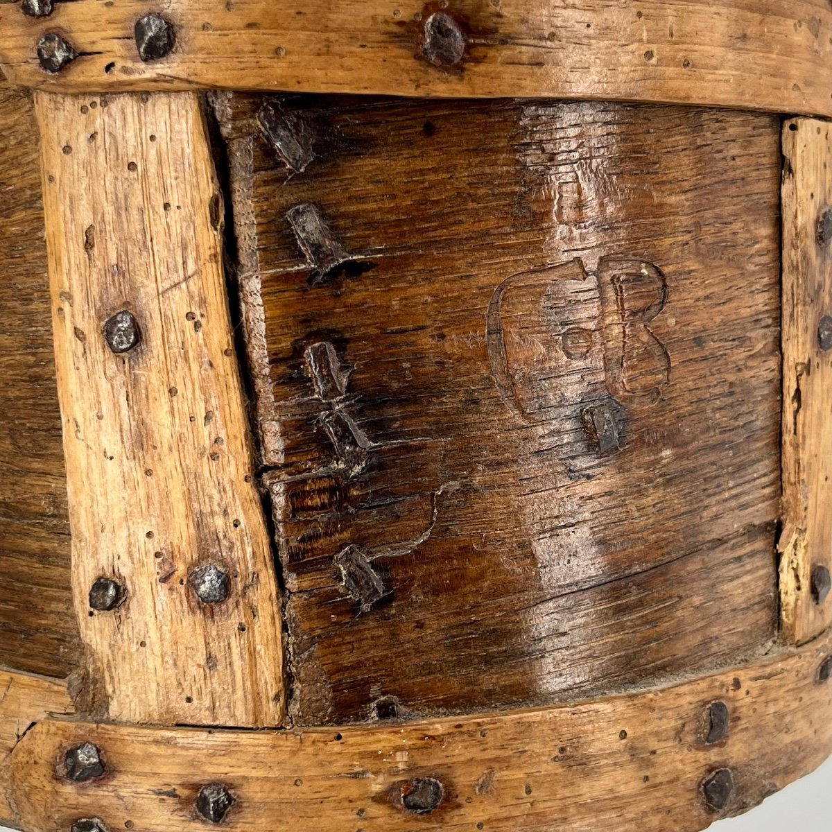 19th Century Cb Numbered Wooden Grain Measure - 19th Century Folk Art Waste Paper Basket-photo-7