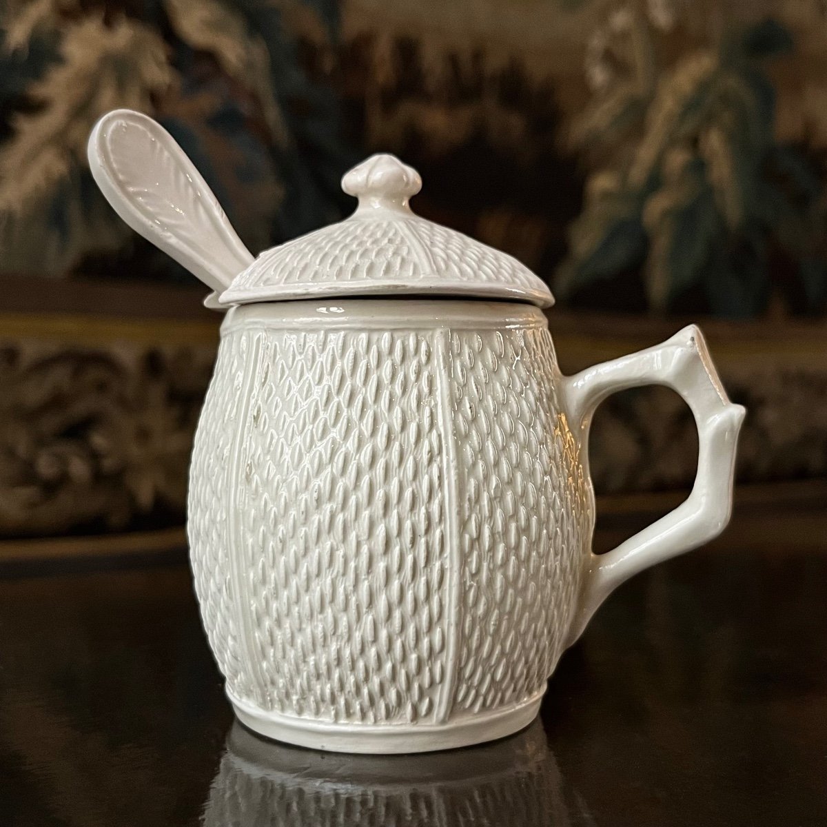 Mustard Pot And Spoon In Fine Earthenware From Pont Aux Choux, Paris, 18th Century-photo-8