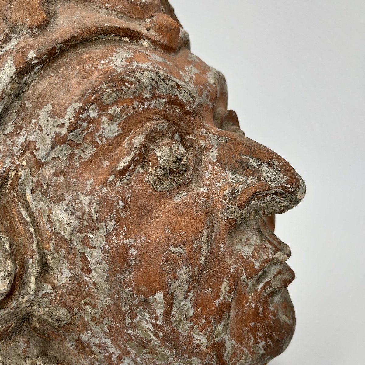 Tête d'homme sculptée en terre cuite du XIXe siècle visage sculpture art populaire 19e-photo-5