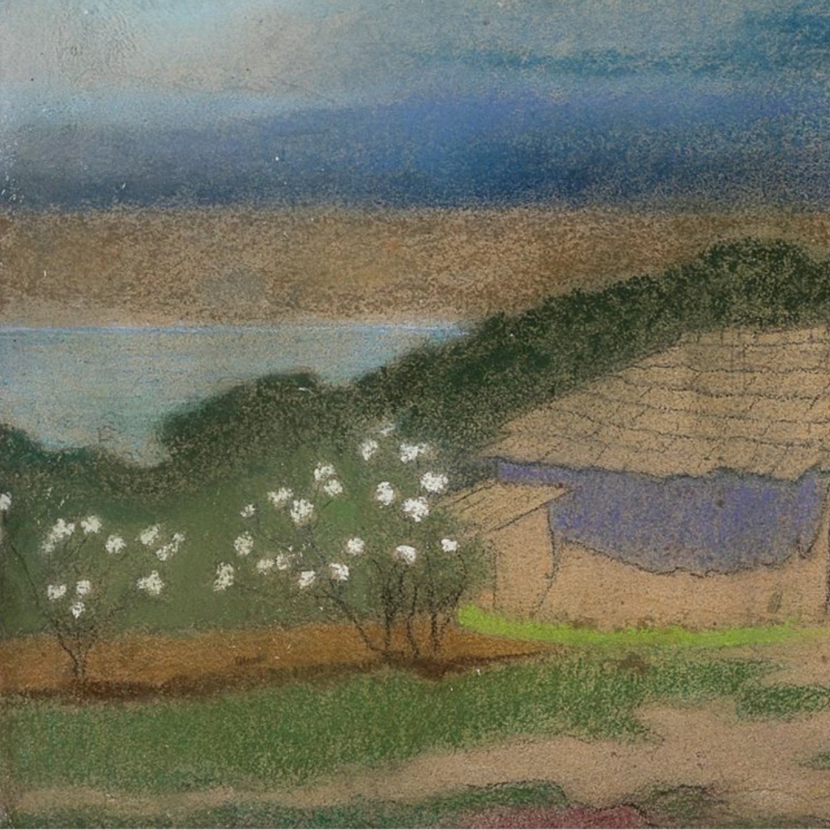 Pierre Prins (1838 - 1913) - The House By The Sea - Pastel Drawing - Impressionism-photo-1