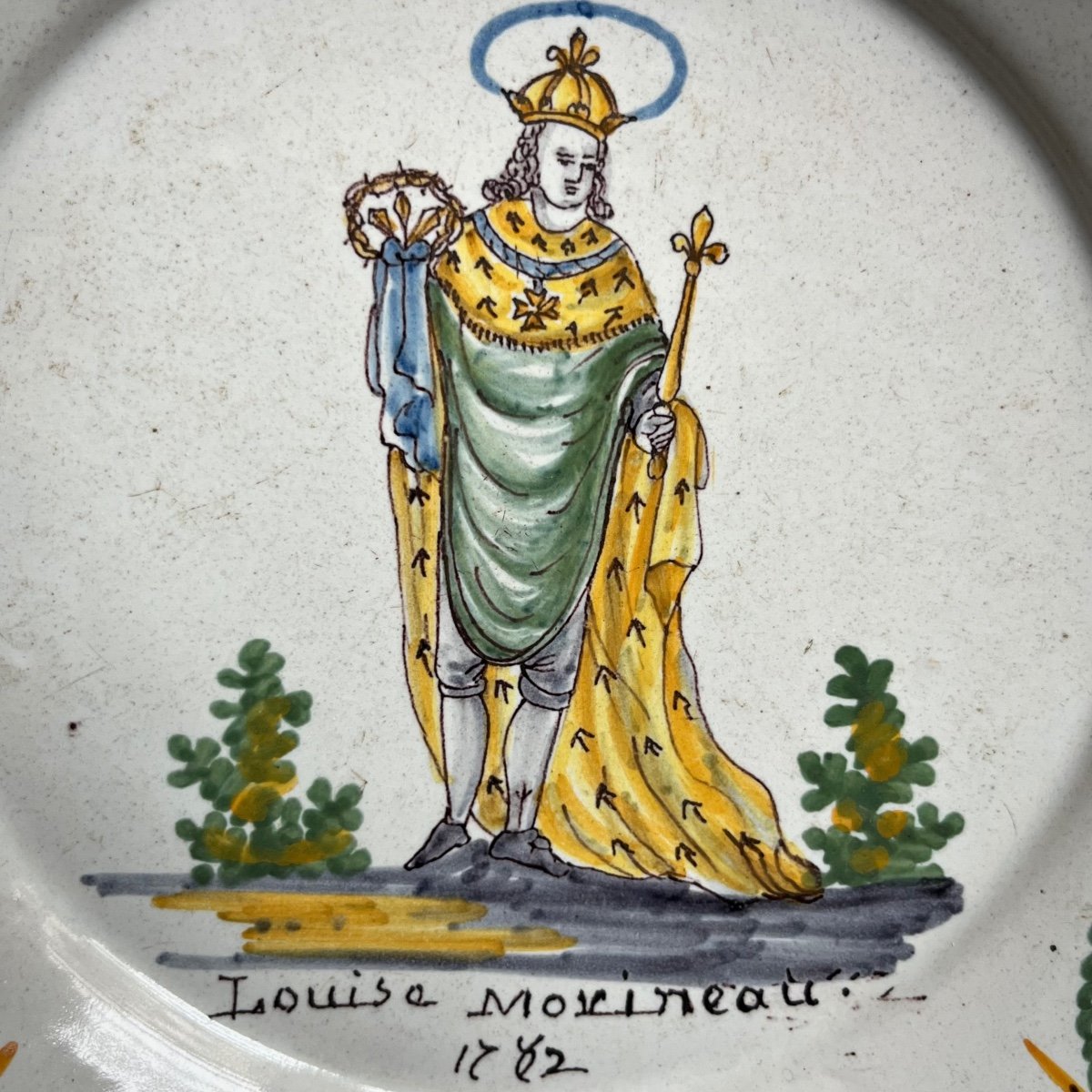 Nevers - Saint Louis -  assiette patronymique en faïence datée 1782 XVIIIe siècle 18e-photo-2