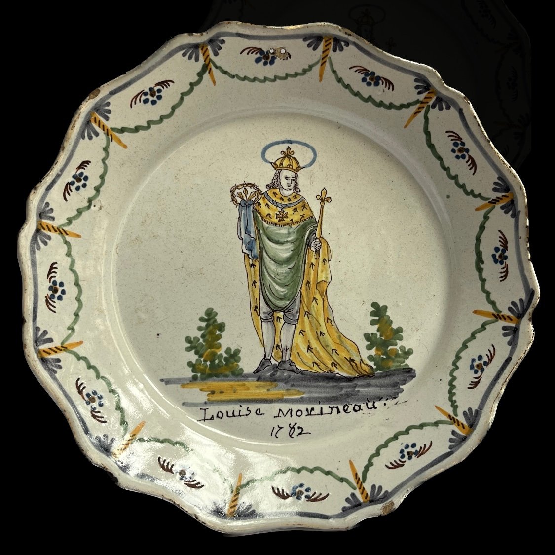 Nevers - Saint Louis -  assiette patronymique en faïence datée 1782 XVIIIe siècle 18e-photo-2