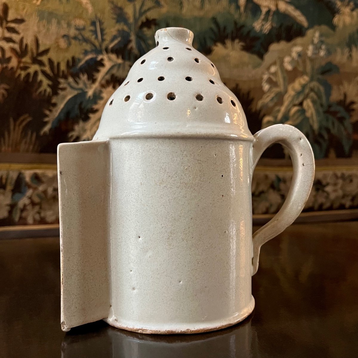 19th Century White Earthenware Hand Lantern Night Light Candle Holder Folk Art 19th -photo-2