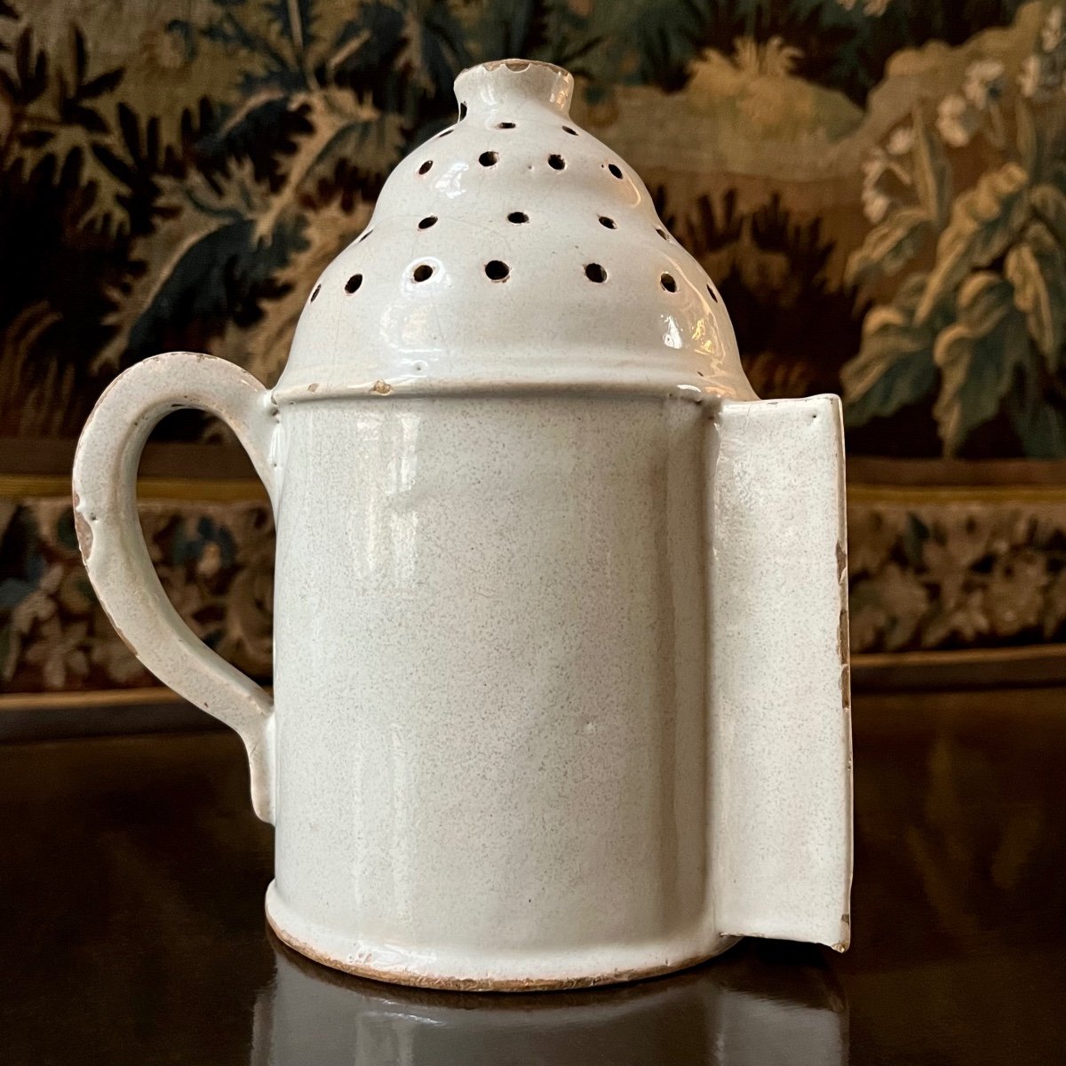 19th Century White Earthenware Hand Lantern Night Light Candle Holder Folk Art 19th -photo-2