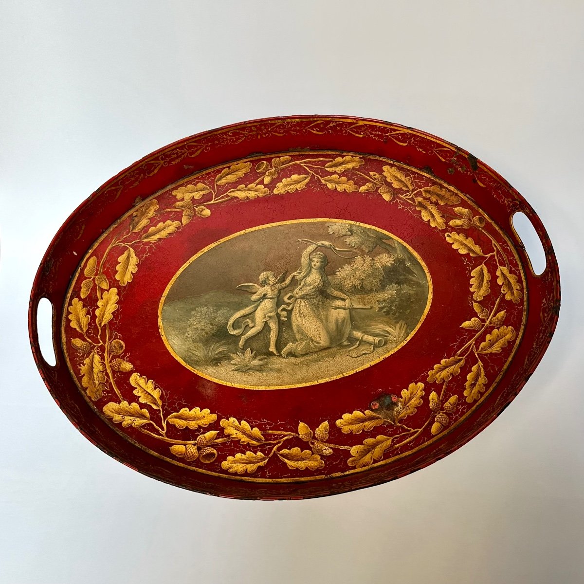 Plateau en tôle peinte à décor d'une scène antique Napoléon III fin XIXe siècle 19e