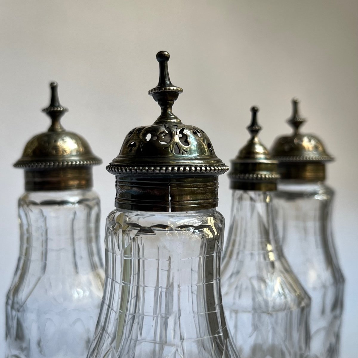 Glass Or Cut Crystal Bottles And Sprinklers With Silver Stoppers, Late 18th - Early 19th Century-photo-4