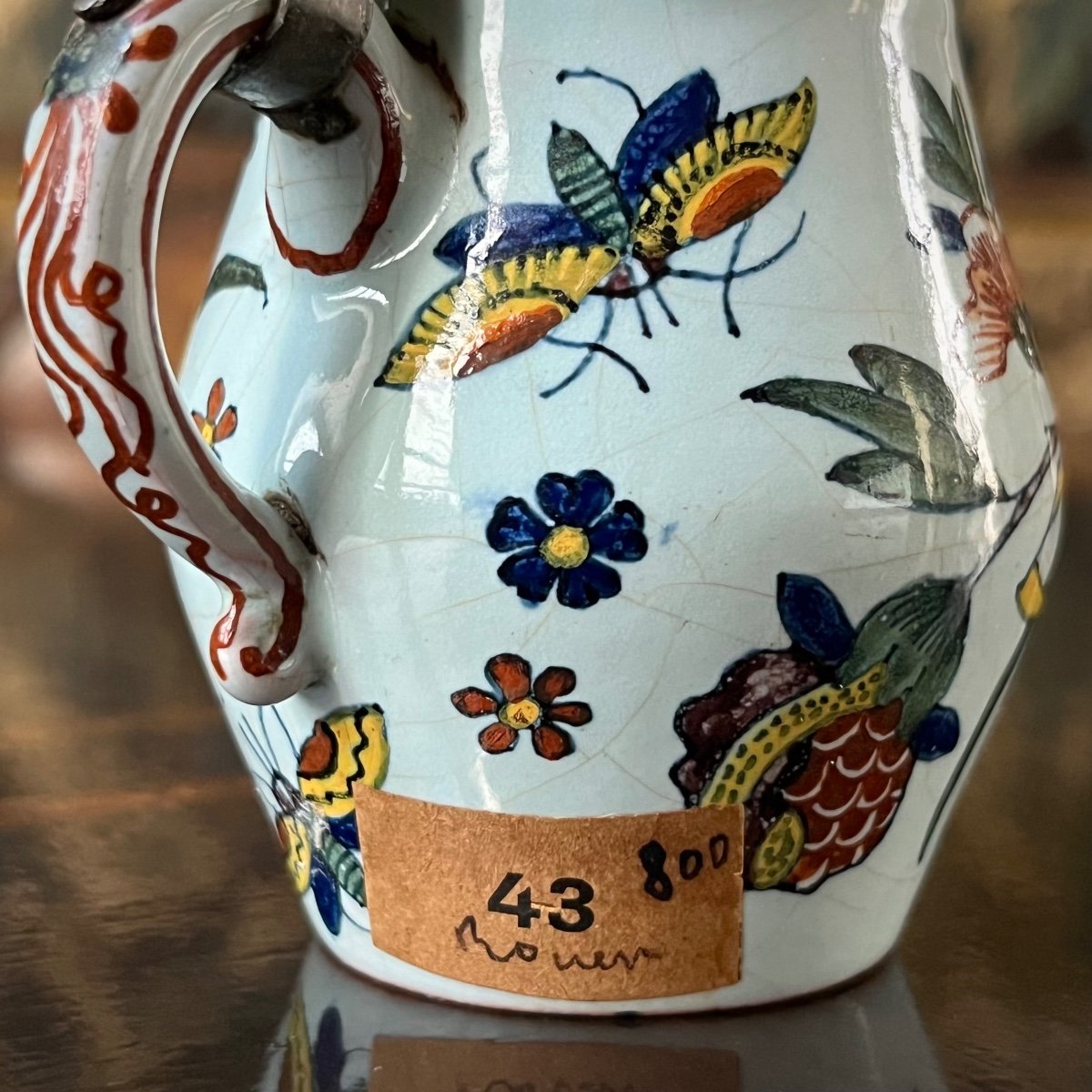 Rouen Earthenware Mustard Pot Decorated With Flowers And Butterflies, 18th Century - 18th Century -photo-3