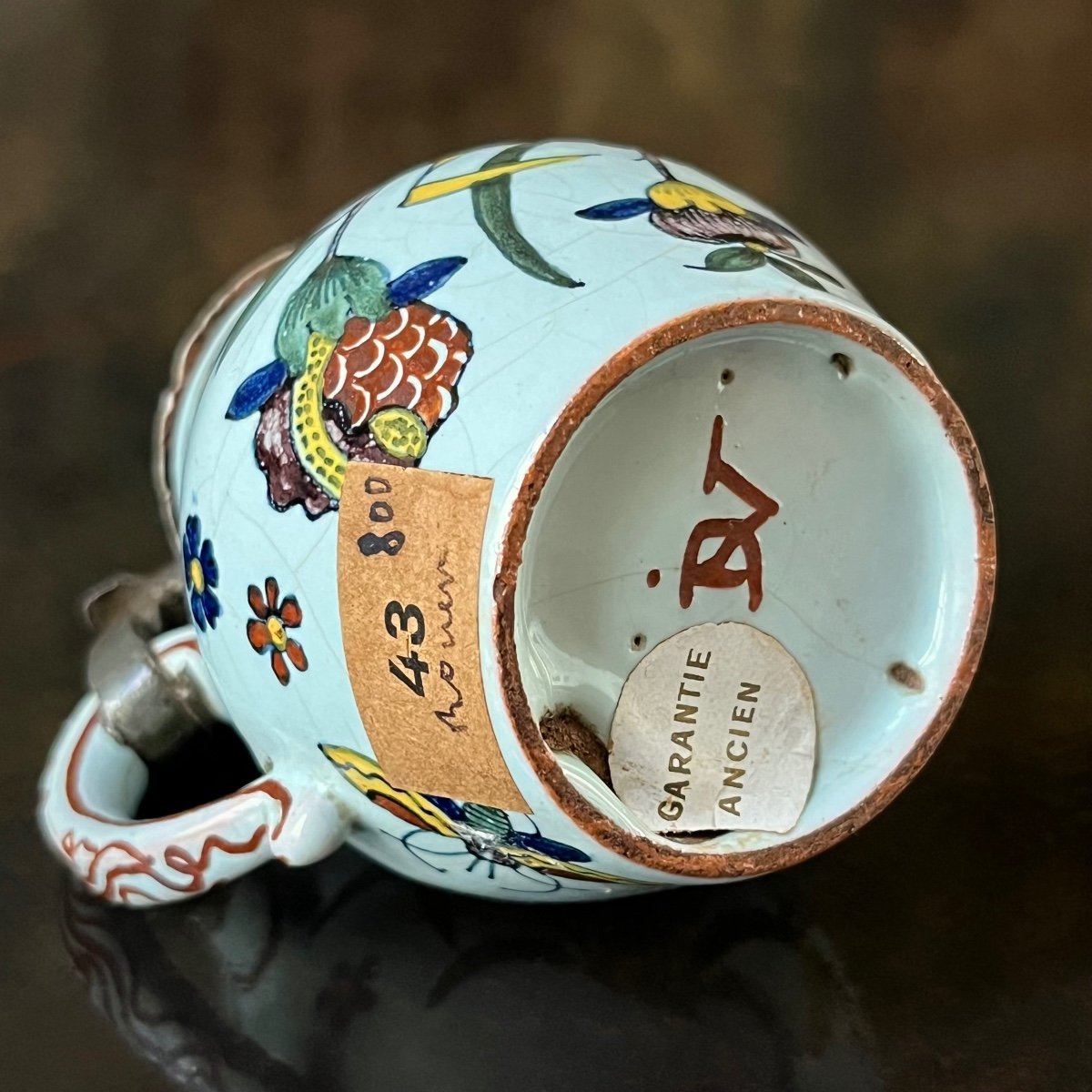 Rouen Earthenware Mustard Pot Decorated With Flowers And Butterflies, 18th Century - 18th Century -photo-5