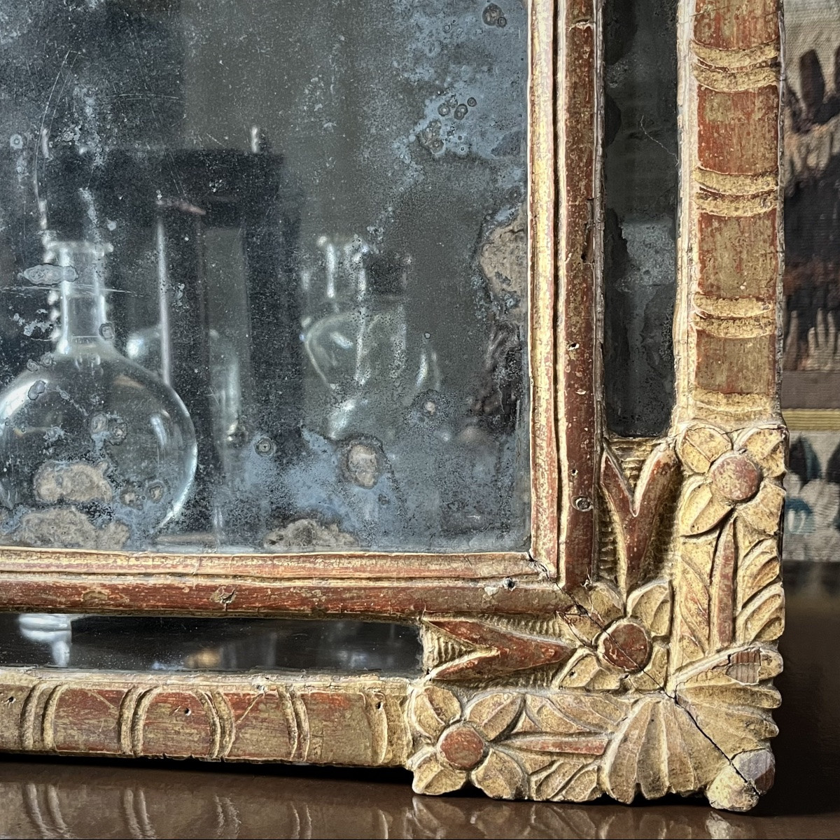 Small Louis XVI Period Mirror With Glazing Beads In Late 18th Century Gilded Wood, 18th Century Mirror-photo-4