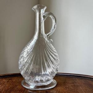 18th Century Blown Glass Carafe With Shell Decor 18th Century Ewer Jug 