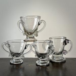 Four Sorbet Cups With Blown Glass Handles, 18th Century 18th Ice 