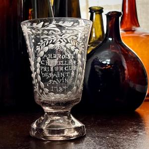 Patronymic Chalice Glass Dated 1787 By Ambroise Crepelle Blown And Engraved 18th Century 18th