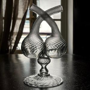 Guédoufle en verre torsadé  XVIIIe XIXe siècle huilier vinaigrier verre soufflé 18e 19e