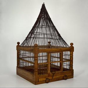 Cage à oiseaux en bois et fil de fer fin XIXe - début XXe art populaire 19e