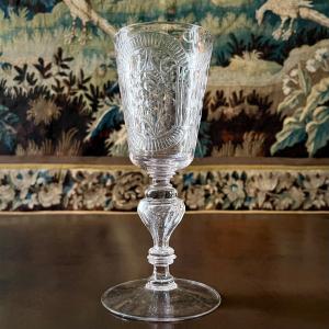 Très grand calice en verre soufflé et taillé XVIIIe siècle Bohème 18e