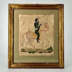 King Henry IV On Horseback, 19th Century Spotted Gouache, 19th Century Folk Art, Royalty