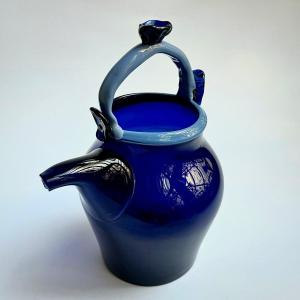 Two-tone Cobalt Blue & Light Blue Glass Jug With Handle, Normandy 18th Century - 18th Century Folk Art