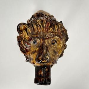 Aquamanile Lion In Glazed Earthenware From The 19th Century, Dated 1884 - 19th Century Folk Art