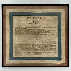 Silk Scarf "manifesto Of The 363 Republican Deputies" 19th Century Framed Under Glass 