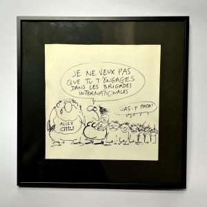 Reiser - dessin de presse original au feutre - Les Brigades Internationales, années 1970