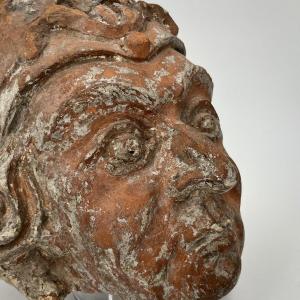 19th Century Terracotta Sculpted Man's Head Face Sculpture Folk Art 19th