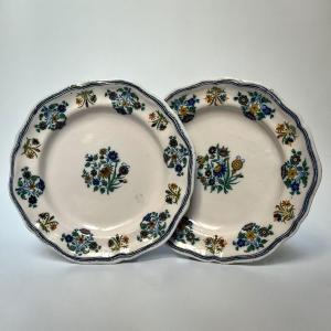 Two 18th Century Moustiers Earthenware Plates With 18th Century Floral Decoration