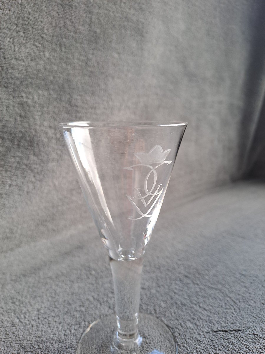 Suite De 12 Verres à Aquavit Monogramme Roi Gustav V De Suède - Cristal Orrefors -photo-4