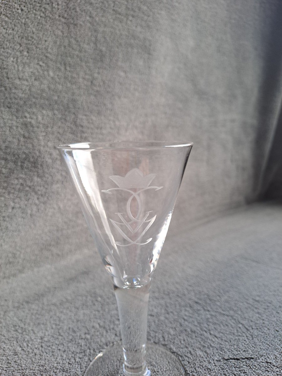 Suite De 12 Verres à Aquavit Monogramme Roi Gustav V De Suède - Cristal Orrefors -photo-5