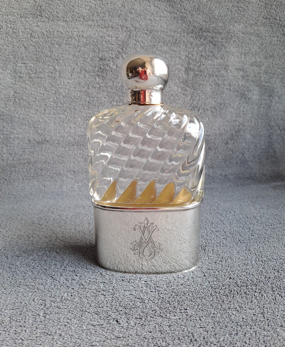 Flasque à liqueur en Argent Massif Et Cristal 