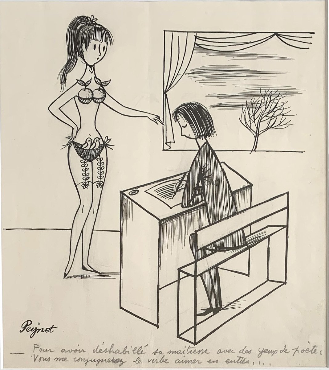 Raymond Peynet (1908-1999) - Loving Poet - Original Drawing