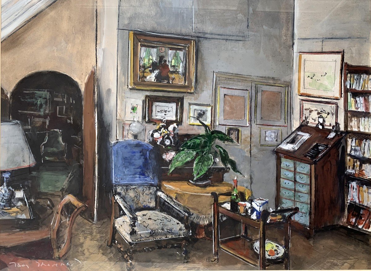 Jacques THEVENET (1891-1989) - Scène d'Intérieur - Gouache