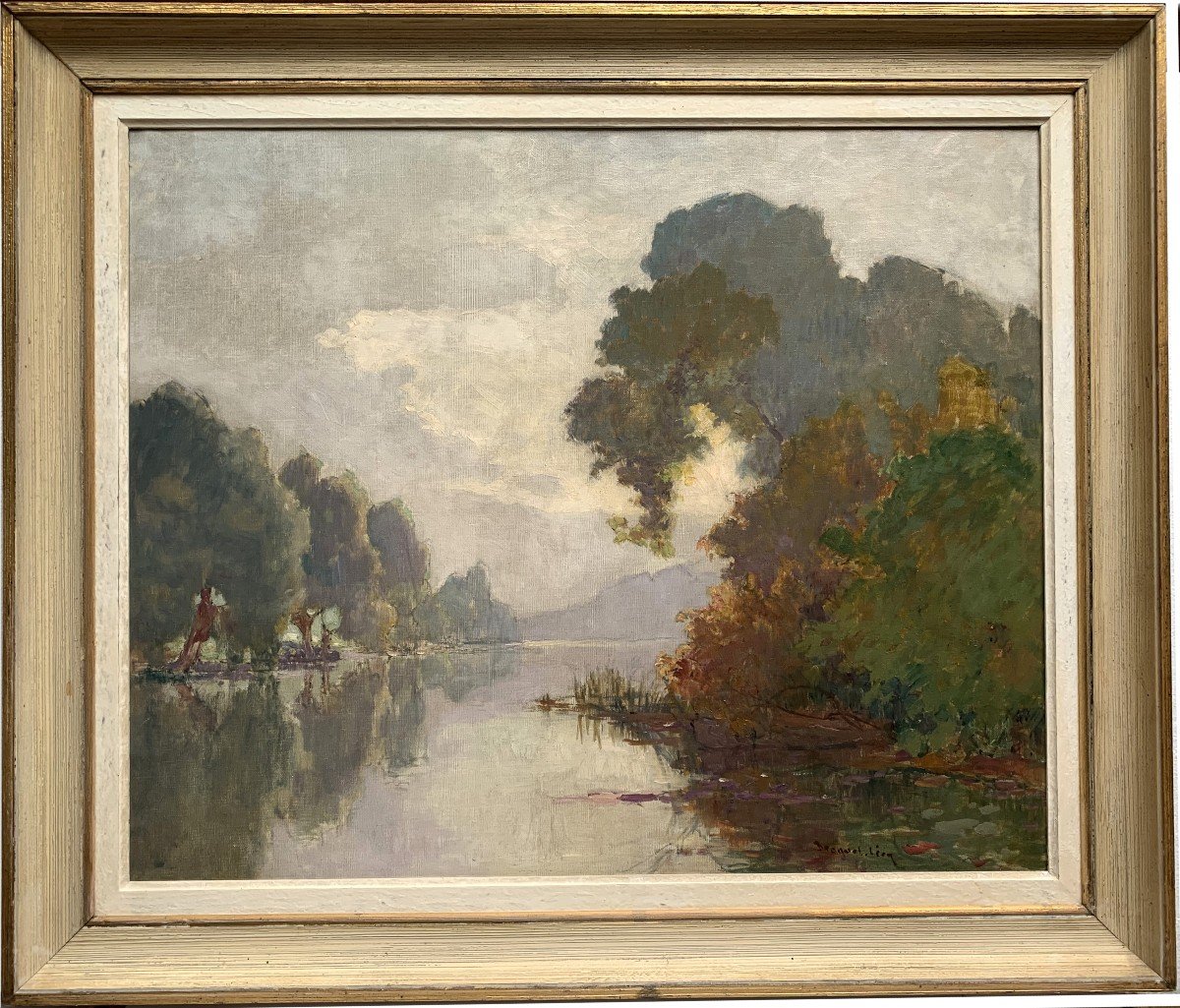 Léon Broquet (1869-1935) - River Landscape - Oil On Canvas-photo-2