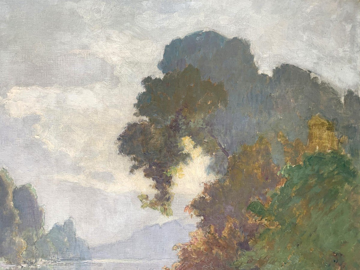 Léon Broquet (1869-1935) - River Landscape - Oil On Canvas-photo-3