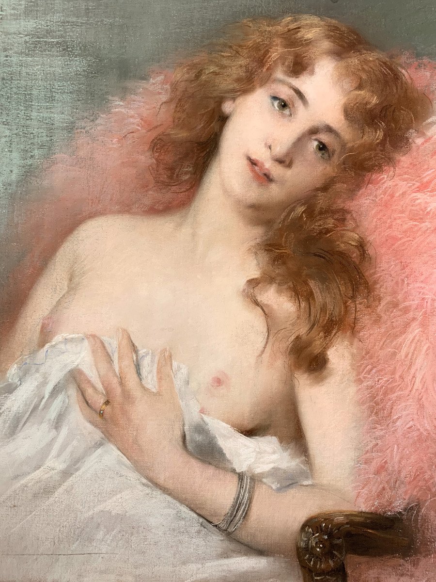 Pierre Carrier-belleuse (1851-1932) - Young Naked Woman - Pastel On Canvas Signed-photo-3