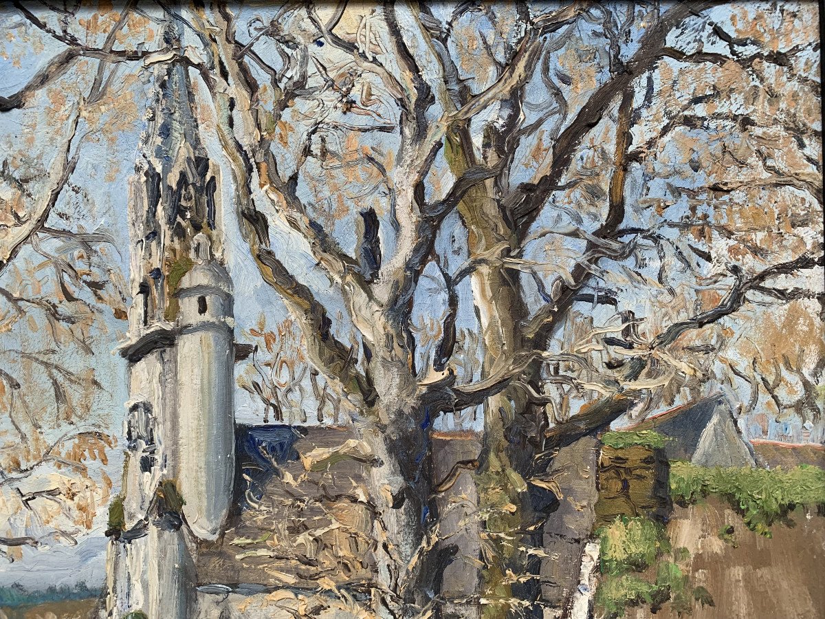 Charles VIAUD (1920-1975) - Chapelle Sainte-Anne, Fouesnant, Bretagne - Huile sur toile-photo-2