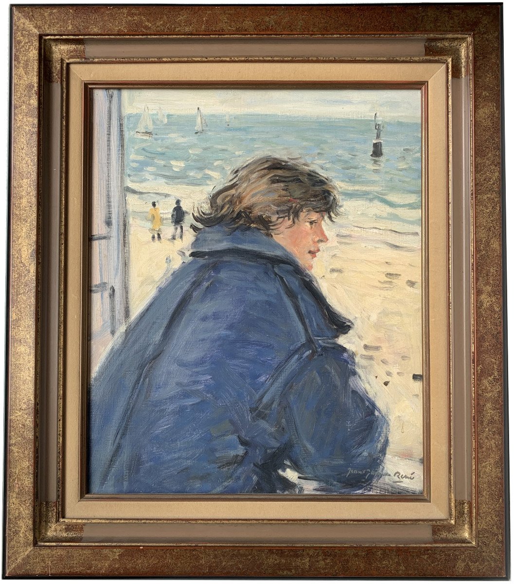 Jean-Jacques RENÉ  (né en 1943) - Jeune femme à Quiberon, Bretagne - Huile sur toile-photo-2