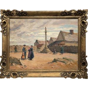 Alphonse Birck (1859-1942) - Lively Scene In Penmarc'h, Brittany - Oil On Canvas