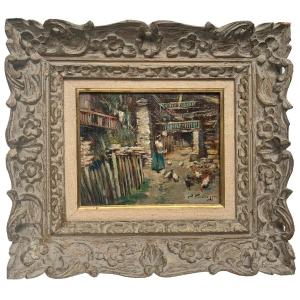 Charles Henri Verbrugghe (1877-1974) - Lively Farmyard Scene - Oil - Montparnasse Frame
