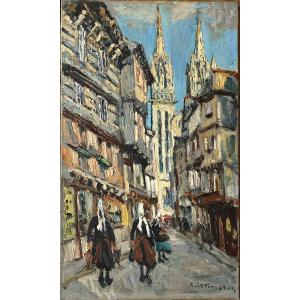 René LE FORESTIER (1903-1972) - Quimper, Bretagne - Huile sur toile