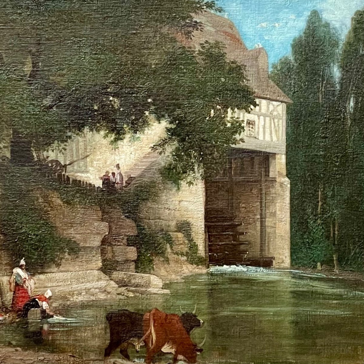 The Washerwomen At The Moulin d'Andé By Achille Benouville-photo-4